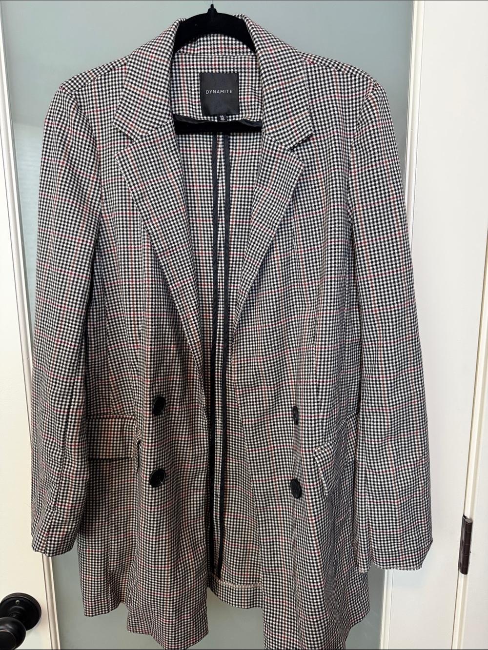 Dynamite Black & White &Red accents Houndstooth Longline Blazer